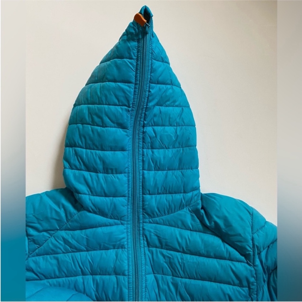 SAVE THE DUCK Women's Bright Blue Hooded Puffer Jacket - Picture 10 of 16